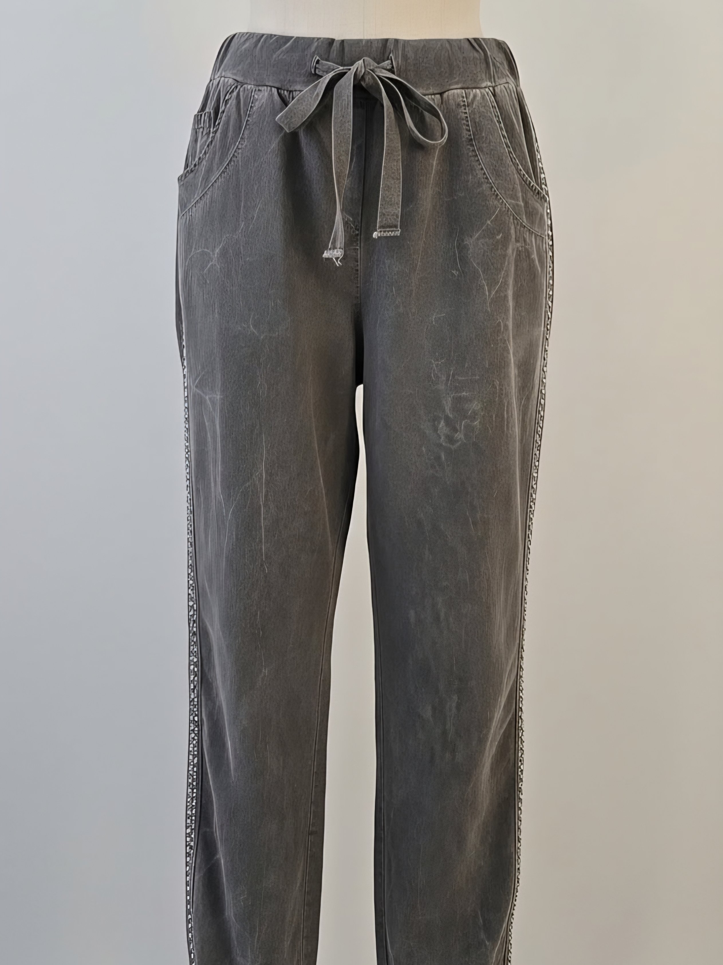 Washed Charcoal Drawstring Women's Pants